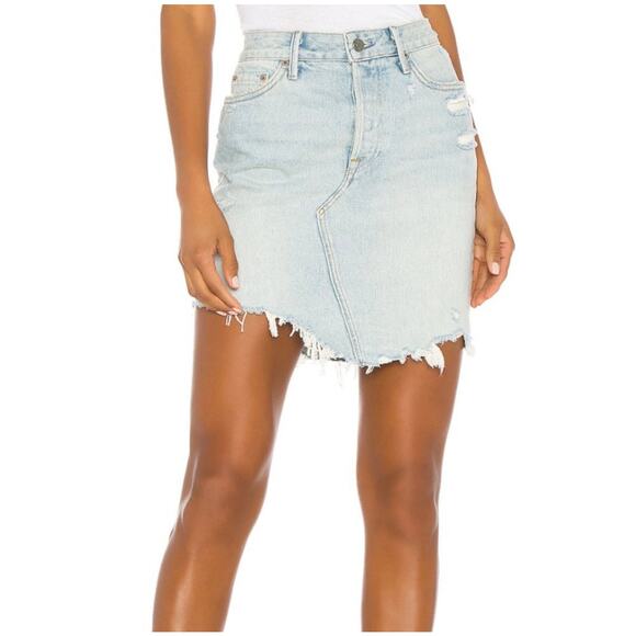 Revolve Grlfrnd Rhoda Ripped Denim Skirt in I Got Mine Lightwash Mini Skirt 28 - Picture 2 of 10
